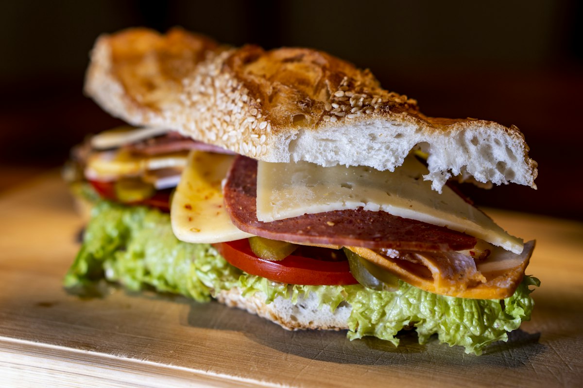Fresh made sandwich with meat, cheese and lettuce